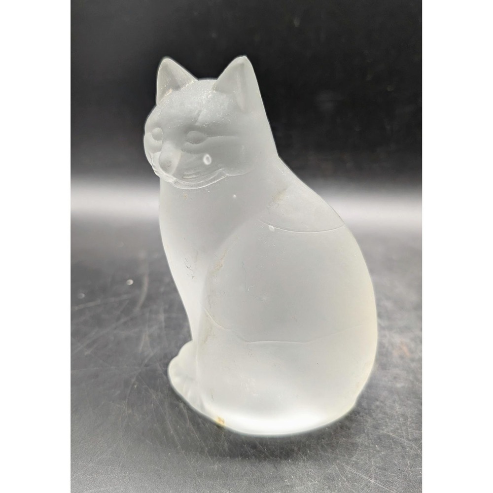 Frosted Nybro Sweden Glass Cat Figurine Sitting Feline‎ Matte Clear White 4"